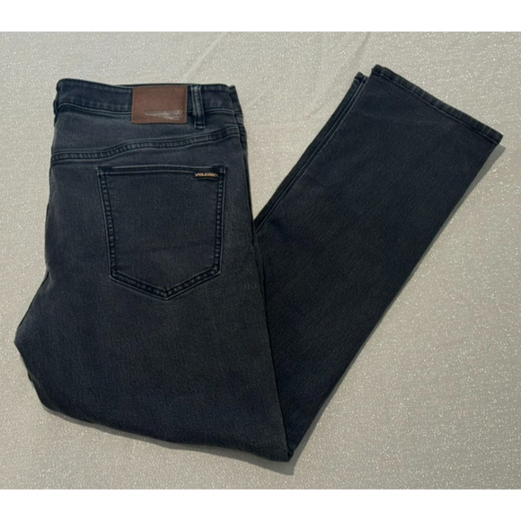Volcom Vorta Slim Straight Jeans Mens 38x30 Faded Black Denim Zip Fly - Picture 3 of 9